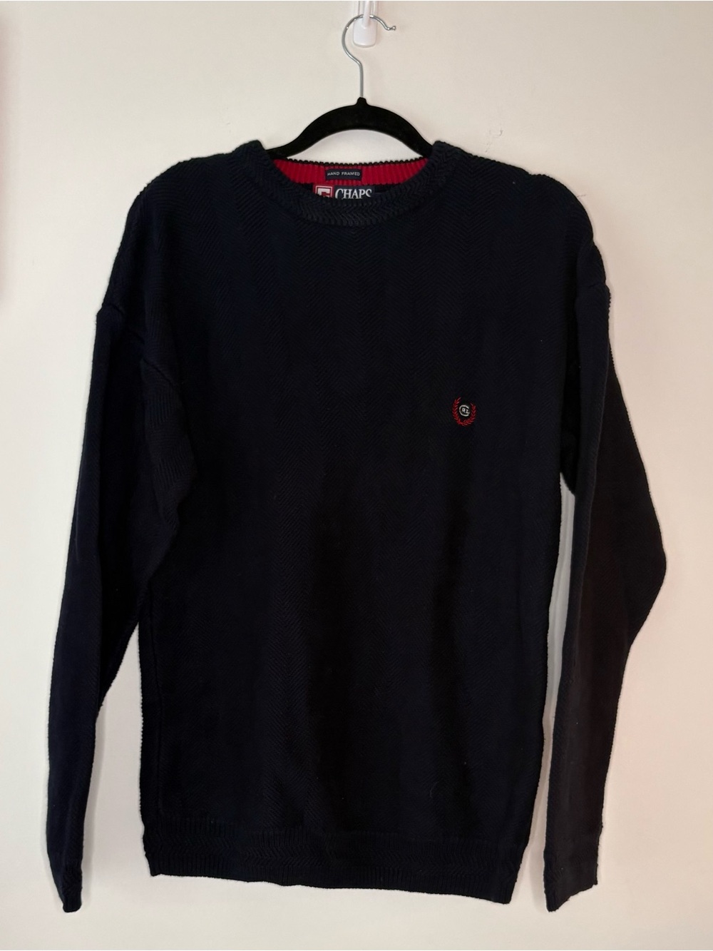 Vintage 1990s Chaps Ralph Lauren herringbone knit navy crewneck sweater